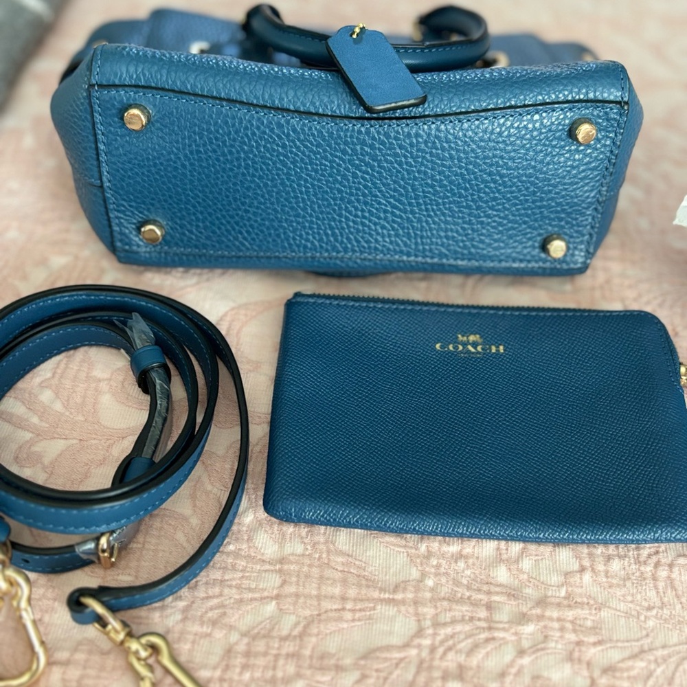 Coach authentic mini carry all bag set wallet strap 6x9 teal blue - Picture 10 of 13